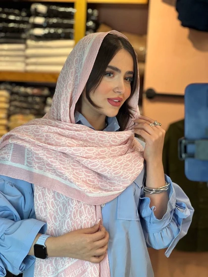 شال نخی پلیسه کالکشن صورتی