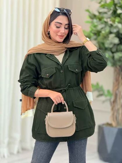 مانتو کتان کمرگت جیب پاکتی