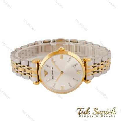 ساعت امپریو آرمانی زنانه دو رنگ طلایی صفحه نقره ای Armani-4401-L