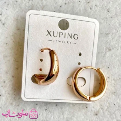 گوشواره زنانه حلقه‌ای ژوپینگ طلایی مدل کلاسیک کد 2391