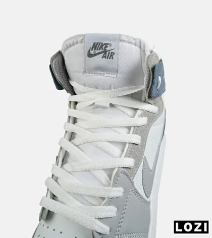کفش کتانی ساق‌دار مردانه و زنانه سفید طوسی آبی NIKE jordan 1 مدل 8050