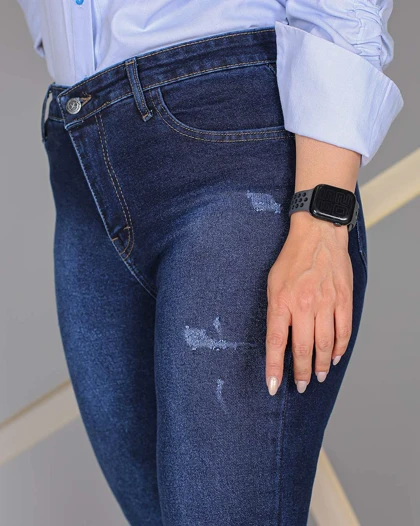 شلوار جین بوتکات آبی تیره زنانه قد 108 Bootcut Jeans Dark Blue کد 70100