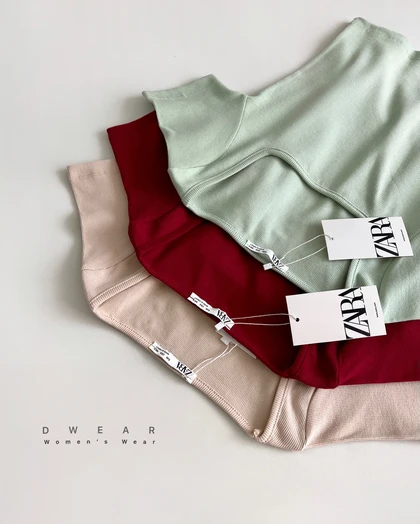 کراپ تیشرت یقه خشتی ZARA