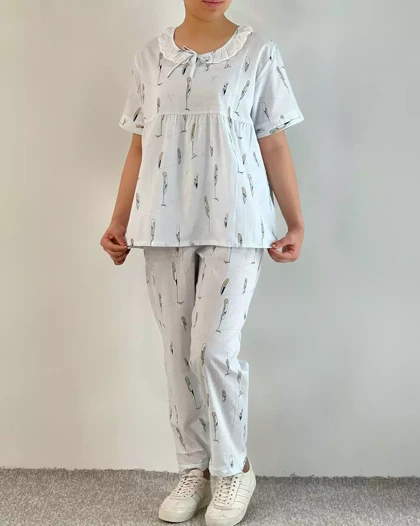 ست بلوز و شلوار نخی استین بلند کد 5447