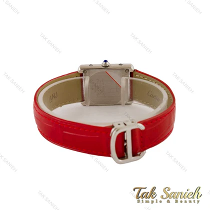 ساعت کارتیه تانک زنانه سیلور بند چرم قرمز Cartier-5273-L
