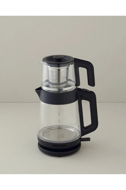 چای‌ساز شیشه‌ای و کتری English Home مدل CMK 6001 - مشکی