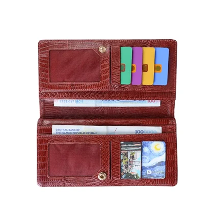 کیف پول چرم زرشکی لیزارد زنانه