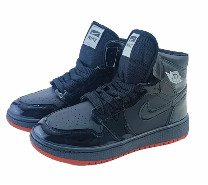 کفش اسپرت مردانه برند نایکی nike مدل جردن وان ساق‌دار مشکی ورنی کد 612