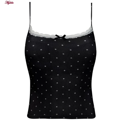 کراپ تاپ زنانه مدل پددار خال‌خالی رنگ مشکی ماییلدا کد 5301-6853