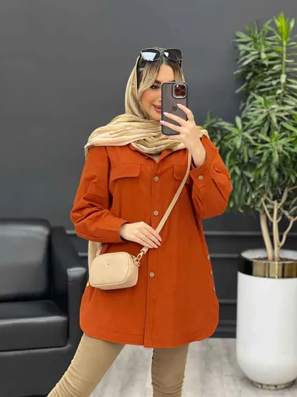 مانتو دکمه چوبی جیب نما