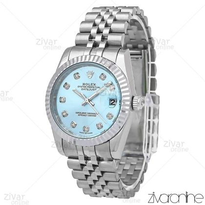 ساعت رولکس دیت جاست مردانه صفحه آبی ایندکس نگین‌دار 106630