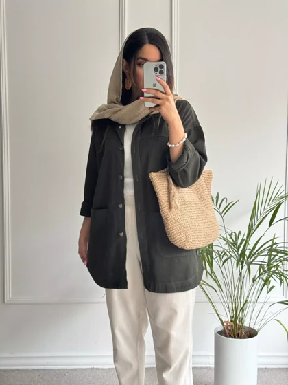 مانتو کتان جیب پایین آرنیکا