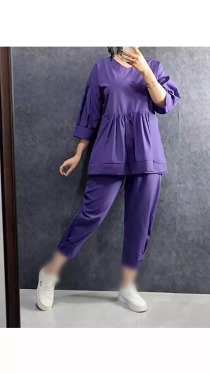 ست شومیز عروسکی و شلوار مام فیت زنانه 99340
