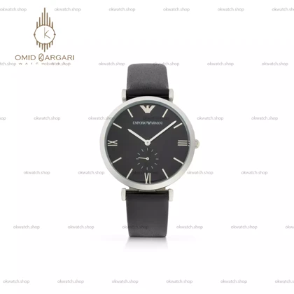 ساعت مچی امپریو آرمانی زیر ثانیه بند چرمی صفحه مشکی Emporio Armani