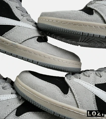 کفش کتانی مردانه و زنانه ساق‌دار طوسی مشکی سفید NIKE travis scott
