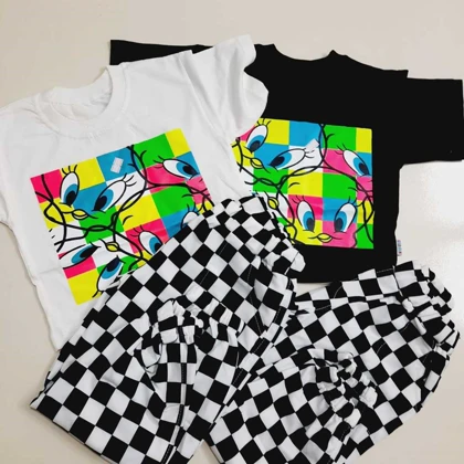 کراپ شلوار طرح تویتی سفید و مشکی