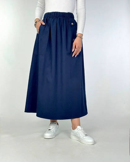 دامن لینن کتان جیب دکمه کد 400066