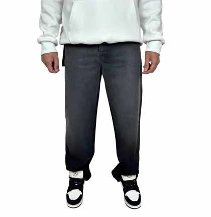 شلوار جین مردانه نیم بگ - مدل خراش‌دار (Scratch) تیره - رنگ مشکی/دودی