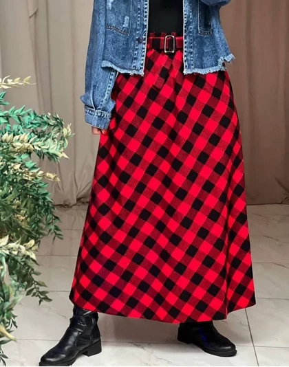 دامن چهارخونه پشمی قد 90 کد 50138