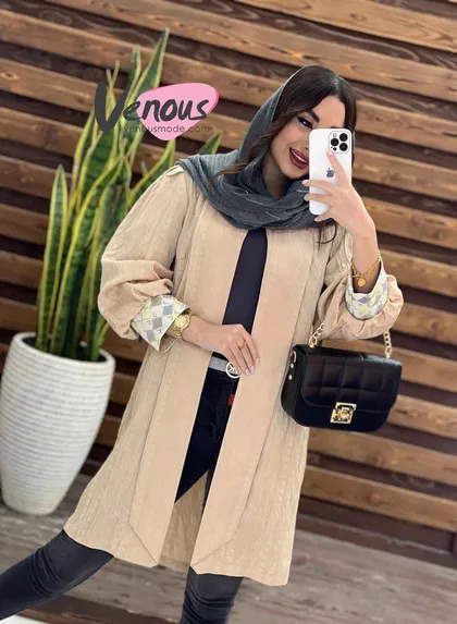 مانتو کتیبه آستین ژاکارد