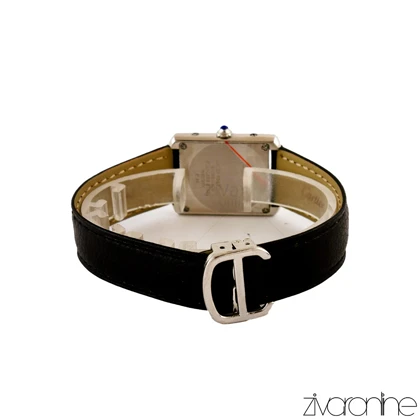 ساعت کارتیه زنانه Tank قاب سیلور بند چرم مشکی 105268