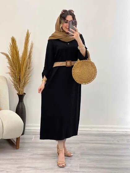 پیراهن بلند دو دکمه آستین پاگن