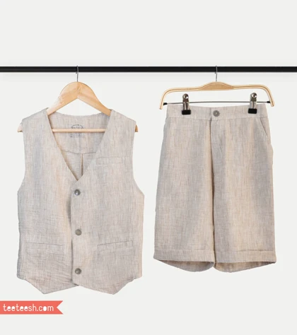 ست جلیقه شلوارک کرمی