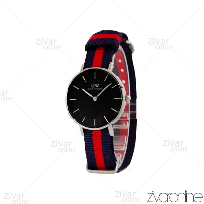 ساعت دنیل ولینگتون زنانه قاب سیلور صفحه مشکی بند قرمز سرمه ای 104981