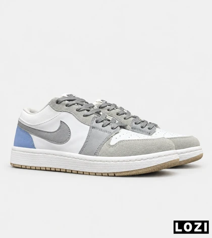 کتانی نایک Air Jordan 1 سفید طوسی آبی مدل 9706 استایل خاص و خیابانی