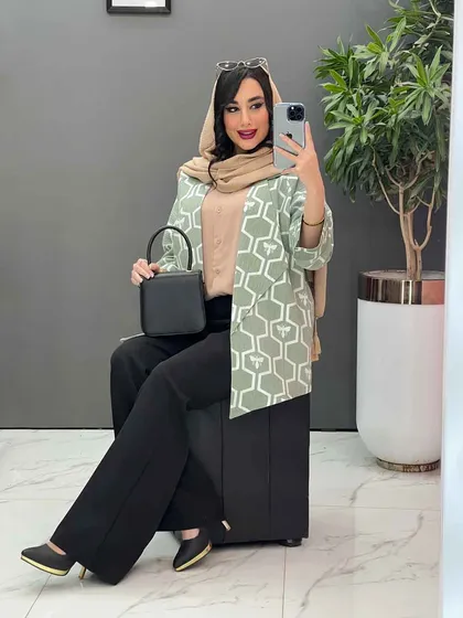 مانتو ژاکارد کتی آستین دوبل