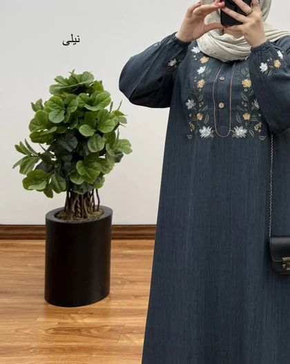 پیراهن مانتویی بلند گلدوزی مدل ریما