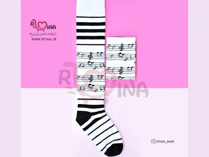 جوراب ساق بلند دخترانه مدل نت موسیقی