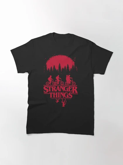 تیشرت استرنجر تینگز تیشرت Stranger Things طرح Group Shot Bike Ride Upside Down Silhouette Classic