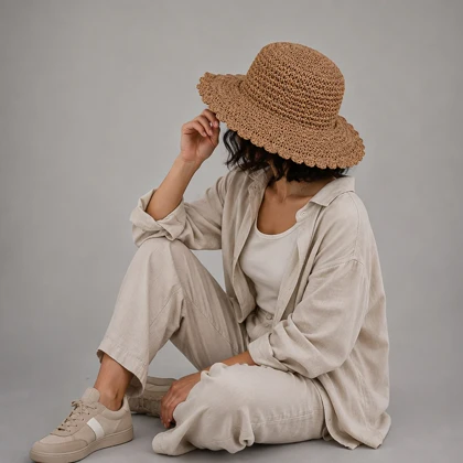 کلاه رافیا چین‌دار عروسکی