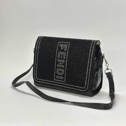 کیف دوشی زنانه مدل FENDI نگین‌دار مشکی