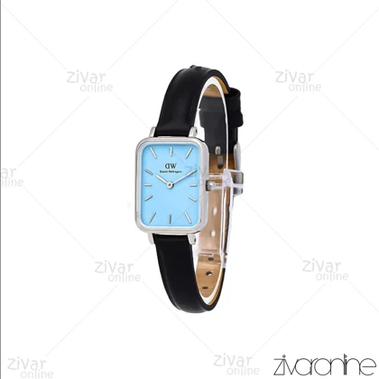 ساعت دنیل ولینگتون زنانه کوادرو قاب نقره ای صفحه آبی بند چرم 107120