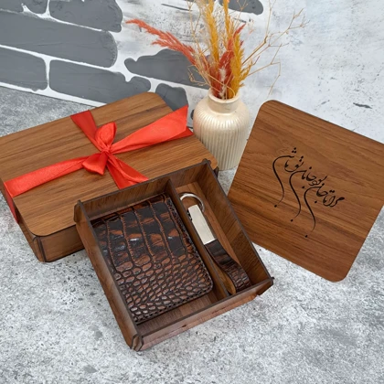 ست هدیه چرم کیف پول چرم جیبی مردانه چرم طبیعی 2لت طرح روکو دسترنگ