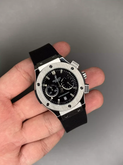 ساعت مچی اوبلو کلاسیک فیوژن کورنوگراف مشکی قاب سیلور Hublot Classic Fusion