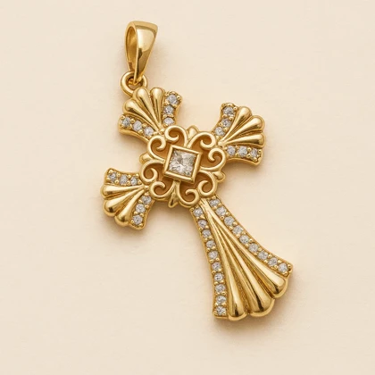 پلاک تک صلیب طلایی نگین‌دار زنانه برند Xuping