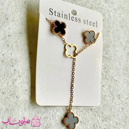 ست گردنبند آویز و گوشواره میخی زنانه مدل ونکلیف مشکی کد 1792