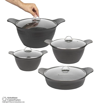 سرویس قابلمه چدن تاپ تفلون مدل موج رویال 8 پارچه