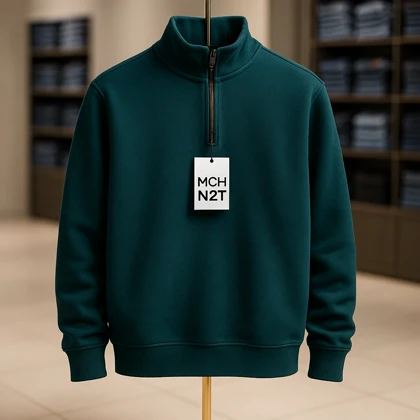 دورس نیم زیپ لش سبز اردکی تیره (Dark Teal Green) پارچه سه نخ پنبه کیفیت پرمیوم پلاس اورجینال دیلم