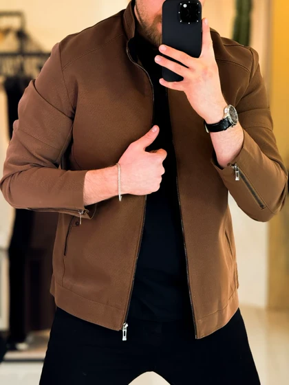 کت چرم قهوه ای A01