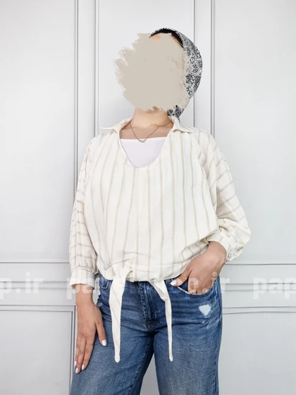 شومیز جلوبسته راه راه لمه دار جلو گره‌ای