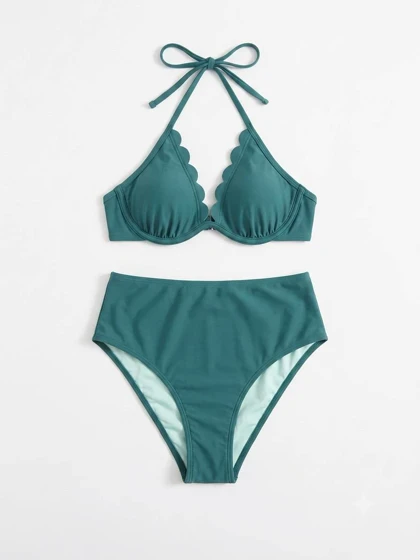 بیکینی زنانه Cupshe مدل Scallop Trim Halter