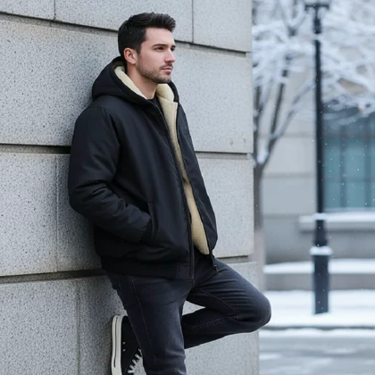 کاپشن مردانه مشکی داخل تمام خز مدل adidas-مشکی ویژه
