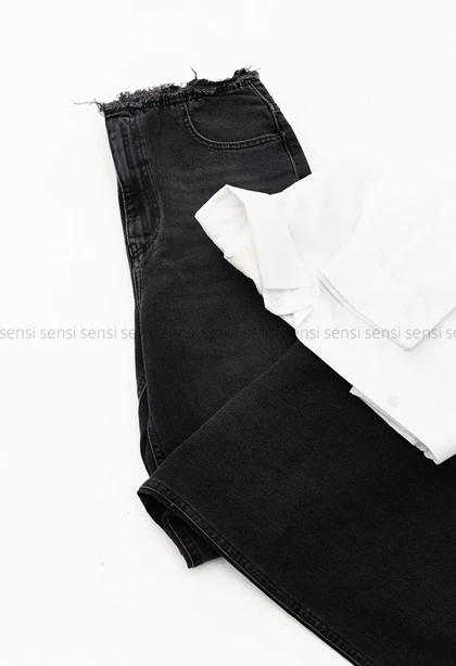 شلوار جین wide legلبه ریش کد1003049