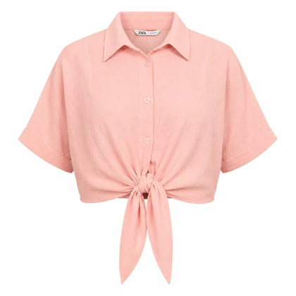 شومیز پفکی گره‌ای گلبهی برند Zara وارداتی سایز 38 تا 42 کد 3288