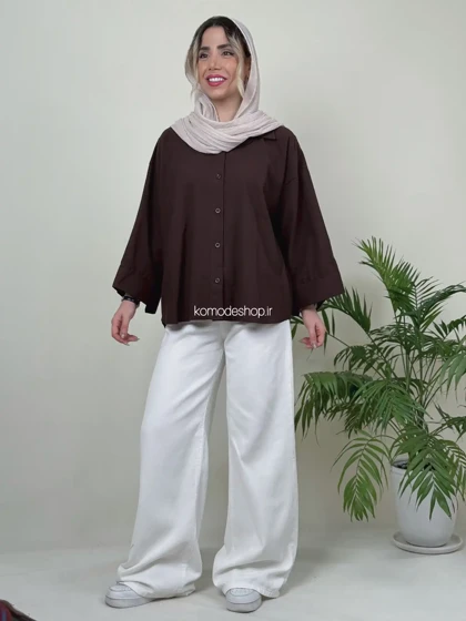 شومیز لینن باکسی زنانه مدل ابرا
