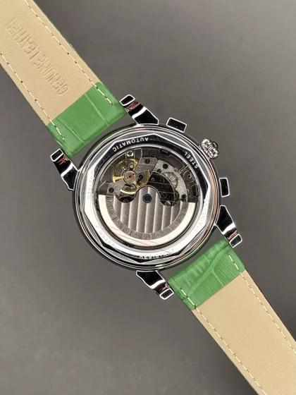 ساعت مچی پتک فیلیپ فول دیت بند چرمی سبز صفحه سبز Patek Philippe